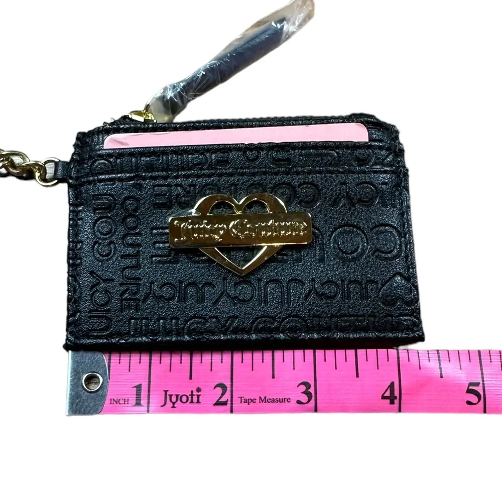 JUICY COUTURE: NWT Black Leather Logo Wallet Card Holder Keychain with Gold Logo